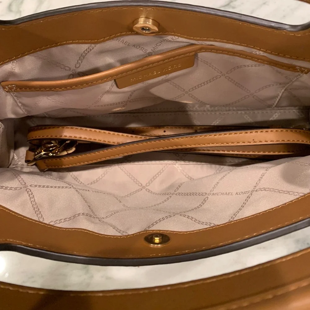 Michael Kors Jane Large Canvas Clutch Natural Leather Trim NEW 30T1GJBC3C